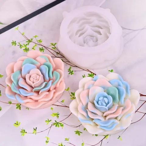 Molde de Silicona para Velas Aromáticas 3D Flor de Loto Rosa DIY Jabón Artesanal Resina Yeso Molde de Flores Suministros de Artesanía Blanco