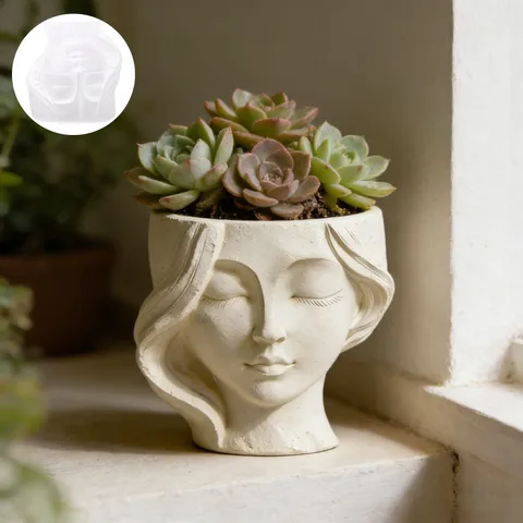 Silikon Gesicht Form Für DIY Gips Becher Blumentopf Aufbewahrungsbox Herstellung Kreative Schlafende Mädchen Design Bastelform