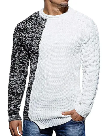 Maglione in Maglia Colorblock Stile Euro-Americano da Uomo Casual Vestibilità Slim Girocollo Manica Lunga Top per Autunno Inverno