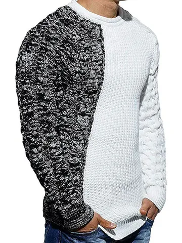 Maglione in Maglia Colorblock Stile Euro-Americano da Uomo Casual Vestibilità Slim Girocollo Manica Lunga Top per Autunno Inverno
