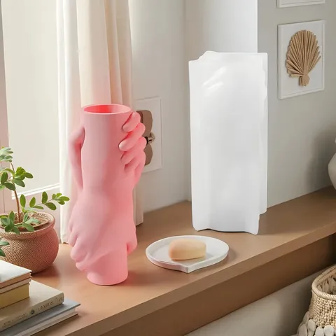 Händchenhaltend Blumenvase Silikonform Reliefmuster Hände Design Für DIY Aromatherapie Gips Ornament Kerze Machen Kreative Heimtextilien Vase Bastelform