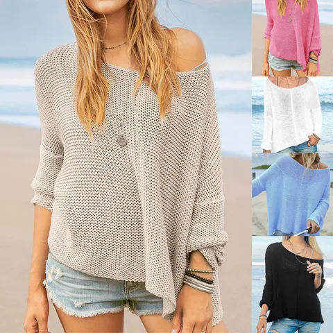 Damen Langarm Casual Lockerer Pullover Pullover Strickwaren Einfarbig Rundhals Urlaub Top Modebekleidung