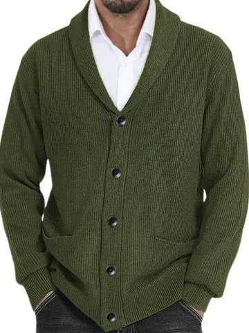 Cardigan Suéter de Acrílico Casual para Hombre Solapa Manga Larga Invierno Color Sólido Prendas de Punto Ropa Exterior con Bolsillos