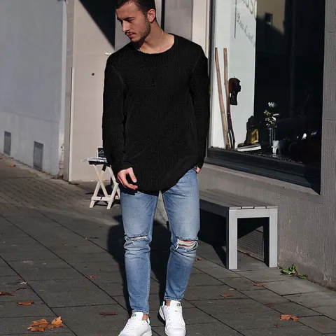 Herren Casual Einfarbig Langarm Strick Pullover Winter Warm Rundhals Basic Strickware