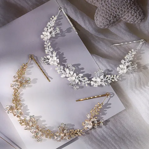 Diadema de Novia de Aleación Flor Elegante Hoja de Diamante de Imitación Accesorio para el Cabello de Metal para Boda
