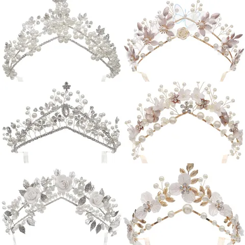 Französische Retro Künstliche Perle Braut Krone Romantische Strass Blume Haarkamm Für Hochzeit Damen Elegant Kopfschmuck