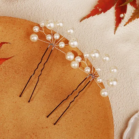 Handmade Bridal Artificial Pearl Hair Sticks U-Shaped Flower Beaded Hairpins Elegant Wedding Prom Headwear Jewelry For Women