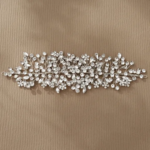 Bridal Rhinestone Headband Elegant Euro-American Wedding Hair Accessories Handmade Wire-Wrapped Flower Leaf Vine Headpiece For Evening Prom Gown Women Jewelry