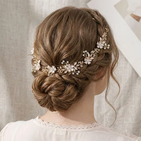 Diadema de Novia de Aleación Flor Elegante Hoja de Diamante de Imitación Accesorio para el Cabello de Metal para Boda