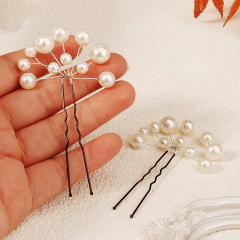 Handmade Bridal Artificial Pearl Hair Sticks U-Shaped Flower Beaded Hairpins Elegant Wedding Prom Headwear Jewelry For Women