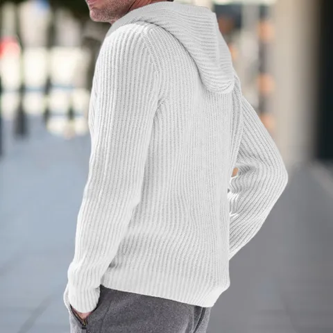 Cardigan in Maglia Casual da Uomo Tinta Unita Manica Lunga Giacca Maglione con Cappuccio Capospalla Invernale Caldo