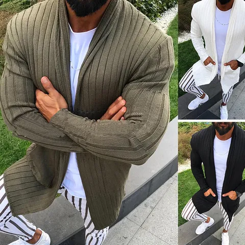 Men's Casual Solid Color Slim Fit Lapel Long Sleeve Knitted Cardigan Sweater Outerwear Fall Winter Fashion Apparel
