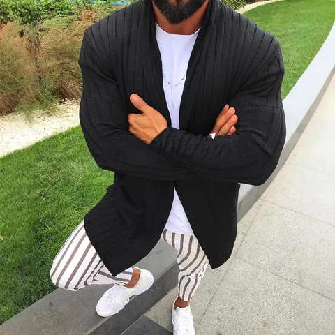 Men's Casual Solid Color Slim Fit Lapel Long Sleeve Knitted Cardigan Sweater Outerwear Fall Winter Fashion Apparel