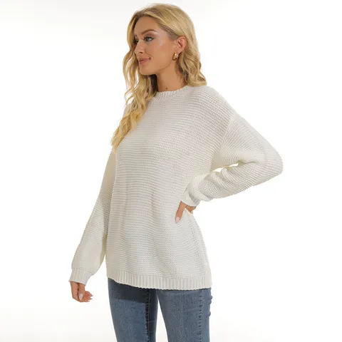 Donne Casual Tinta Unita Manica Lunga Girocollo Maglione Lavorato A Maglia Vestibilità Larga Autunno Inverno Moda Maglieria