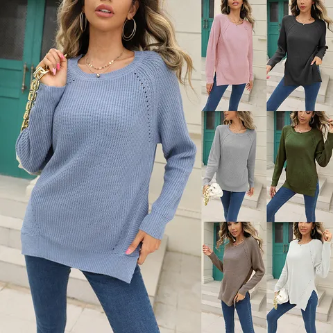 Damen Casual Ajour Acryl Langarm Rundhals Pullover Sweater Pendeln Unifarben Herbst Winter Strickware
