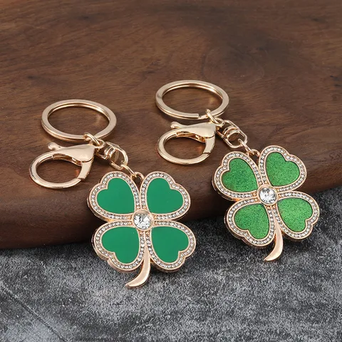 Fashion Lucky Clover Keychain Women Bag Pendant Car Key Ring Alloy Rhinestone Enamel Metal Keychain Gift