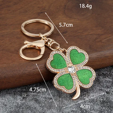 Fashion Lucky Clover Keychain Women Bag Pendant Car Key Ring Alloy Rhinestone Enamel Metal Keychain Gift