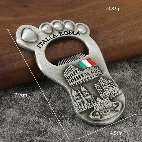 Creative Foot Shape Zinc Alloy Bottle Opener Refrigerator Magnet Vintage Roman Architecture Relief Metal Beer Opener