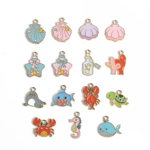 Serie Oceánica Abalorios de Aleación Accesorios de Joyería Estrella Concha Delfín Tiburón Tortuga Ballena Colgante