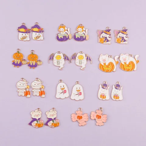 Halloween Legering Drip Oil Charms Geest Pompoen Vleermuis Kat Hanger DIY Armband Sleutelhanger Sieraden Accessoires