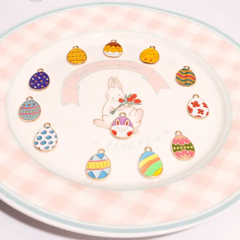 DIY Aleación Gota de Aceite Huevo de Pascua Conejo Colgantes Abalorios Esmaltado Lindo Dibujos Animados Joyería