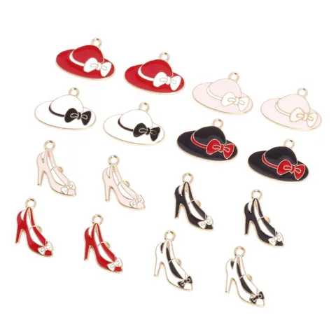 Legering Emaille Hoed Hoge Hakken Hanger Bedels Leuke Strik DIY Sieraden Accessoires Voor Ketting Oorbellen Sleutelhanger