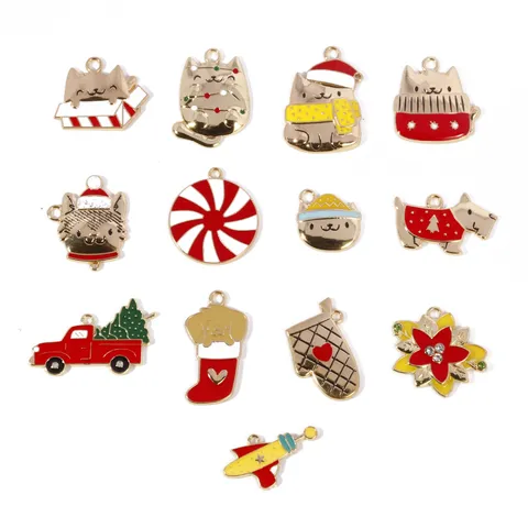 Kerstmis DIY Emaille Legering Bedels Leuke Cartoon Hond Raket Bloem Auto Hanger Voor Sieraden Maken Ketting Sleutelhanger