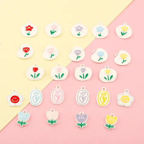 Kleurrijke Legering Oliedruppel Bloem Tulp Hangers DIY Bedels Voor Armband Sleutelhanger Sieraden Maken Accessoires