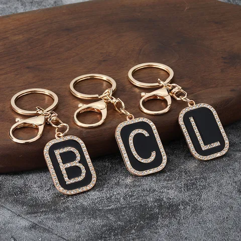Alphabet Letter Keychain Metal Rhinestone Car Backpack Pendant Accessory Minimalist Initial Key Chain Jewelry