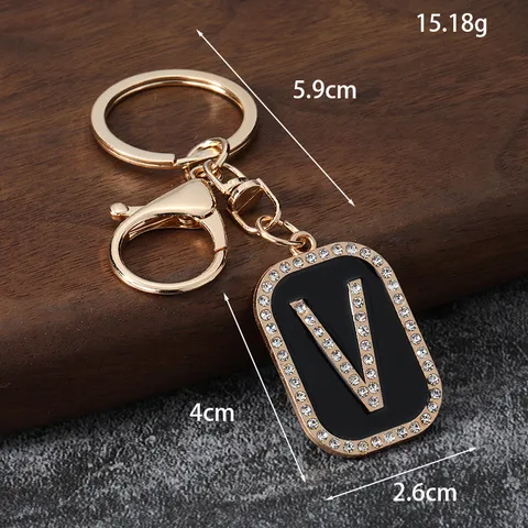 Alphabet Letter Keychain Metal Rhinestone Car Backpack Pendant Accessory Minimalist Initial Key Chain Jewelry