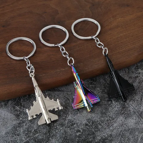 Metal Fighter Jet Airplane Keychain Creative Aircraft Model Key Ring Zinc Alloy Electroplated Pendant For Men Women Gift