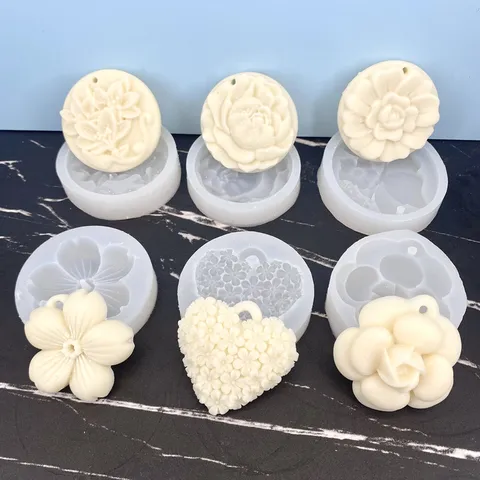 DIY Aroma Plaster Silicone Mold Round Flower Sakura Heart Shape Fragrance Stone Wax Tablet Car Diffuser Hanging Decoration Mold