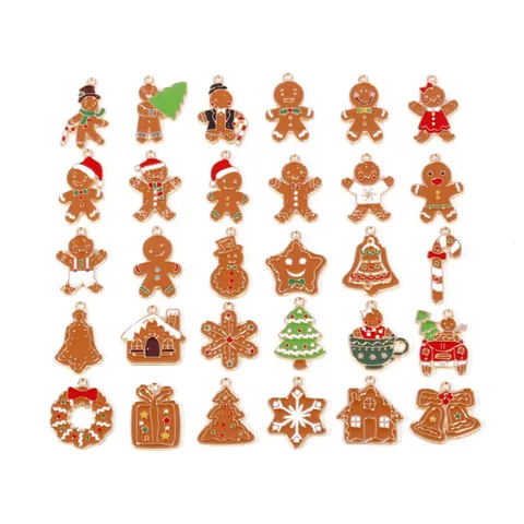 Kerstmis Peperkoekman Geëmailleerde Legering Hangers Leuke Boom Bel Sneeuwvlok Bedels Voor DIY Ketting Sleutelhanger Sieraden Maken