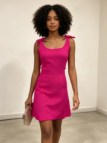 Robe Mini Slip Nœud Papillon Chic Classique pour Femmes Sans Manches Col U Coupe Slim Robe d'Été Décontractée