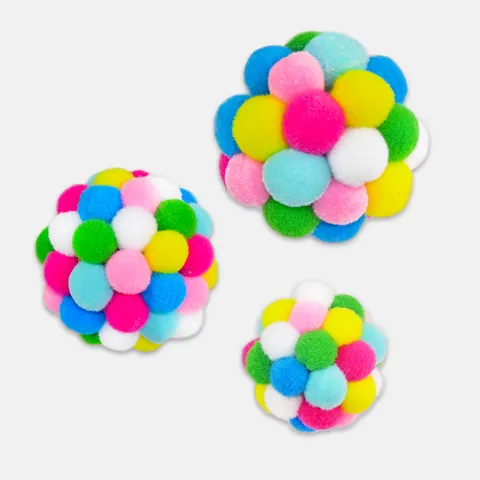 Jouet pour Chat en Peluche Colorée avec Cloche Jouets Interactifs de Mastication pour Chaton Balles Douces Moelleuses Fournitures pour Animaux