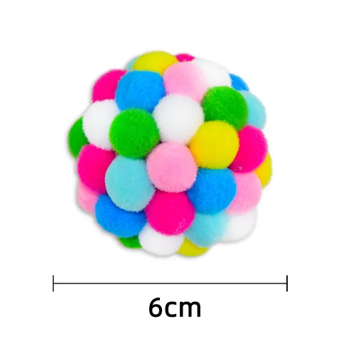 Jouet pour Chat en Peluche Colorée avec Cloche Jouets Interactifs de Mastication pour Chaton Balles Douces Moelleuses Fournitures pour Animaux