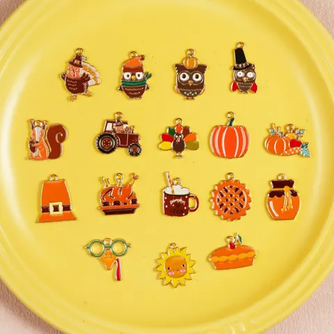 Originele DIY Thanksgiving Emaille Druppel Legering Hangers Pompoen Uil Kalkoen Dessert Charms Voor Sleutelhanger Ketting Sieraden