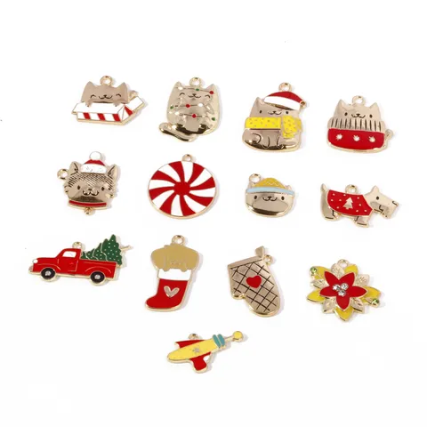 Kerstmis DIY Emaille Legering Bedels Leuke Cartoon Hond Raket Bloem Auto Hanger Voor Sieraden Maken Ketting Sleutelhanger