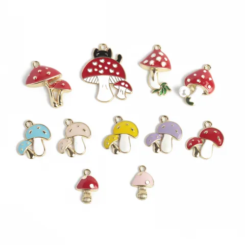Schattige legering emaille paddenstoel bedels kleurrijke planten hanger voor DIY ketting sleutelhanger sieraden maken accessoires