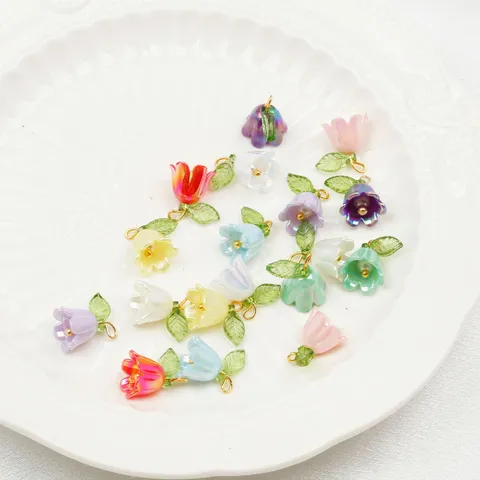 Breloques de Fleurs de Muguet en Perle Artificielle en Alliage Accessoires de Fabrication de Bijoux DIY pour Bracelet Colliers Porte-Clés Artisanat