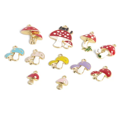 Schattige legering emaille paddenstoel bedels kleurrijke planten hanger voor DIY ketting sleutelhanger sieraden maken accessoires
