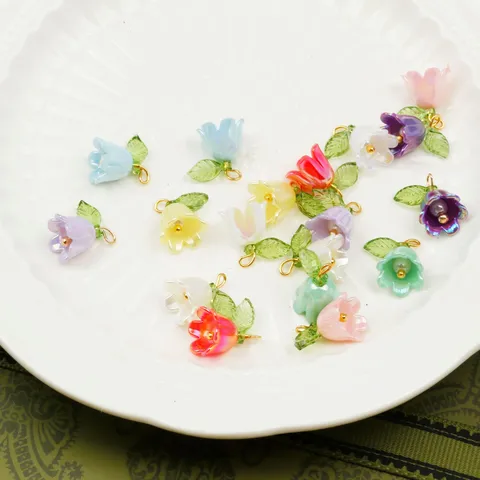 Breloques de Fleurs de Muguet en Perle Artificielle en Alliage Accessoires de Fabrication de Bijoux DIY pour Bracelet Colliers Porte-Clés Artisanat
