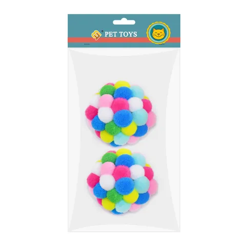 Jouet pour Chat en Boule Peluche Colorée Jouet Interactif Élastique avec Cloche Pompons Doux Multicolores pour Animaux de Compagnie