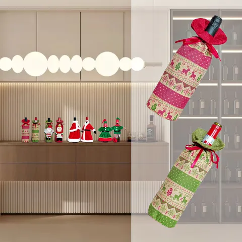 Weihnachten Segeltuch Weinflaschenbeutel Jute Rentier Schneeflocke Muster Kordelzug Weinbeutel Für Feiertag Party Deko Geschenk