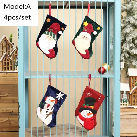 Maschinengestickte Weihnachtssocke Geschenktüten Vliesstoff Kleine Socke Für Kinder Süßigkeiten Baumschmuck Weihnachtsmann Schneemann