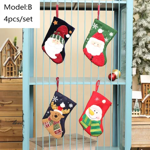 Maschinengestickte Weihnachtssocke Geschenktüten Vliesstoff Kleine Socke Für Kinder Süßigkeiten Baumschmuck Weihnachtsmann Schneemann
