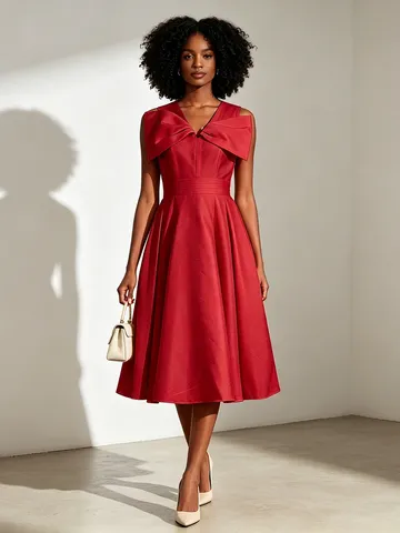 Elegant Vintage Palace Style Women's Midi Dress V-Neck Short Sleeve Slim Fit Solid Color Ruffle Hem Long Dresses Summer