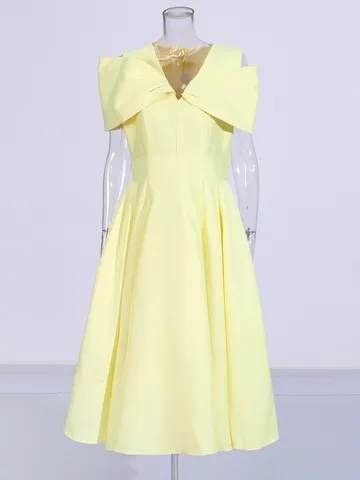 Elegant Vintage Palace Style Women's Midi Dress V-Neck Short Sleeve Slim Fit Solid Color Ruffle Hem Long Dresses Summer