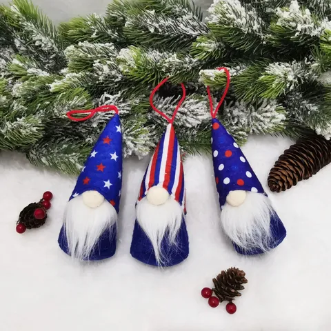 Independence Day Patriotic Gnome Hanging Ornaments Stars Stripes Polka Dots Red White Blue American Flag Home Decor