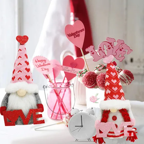 Valentine's Day Gnomes Plush Decorations Couple Faceless Doll With Love Sign For Table Decor Romantic Holiday Gift